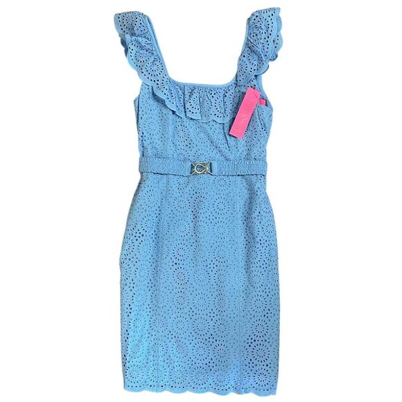 lilly pulitzer light blue dress SOLIA UPF 50+ DRESS, HEATHERED FRENCHIE BLUE  Palm Place